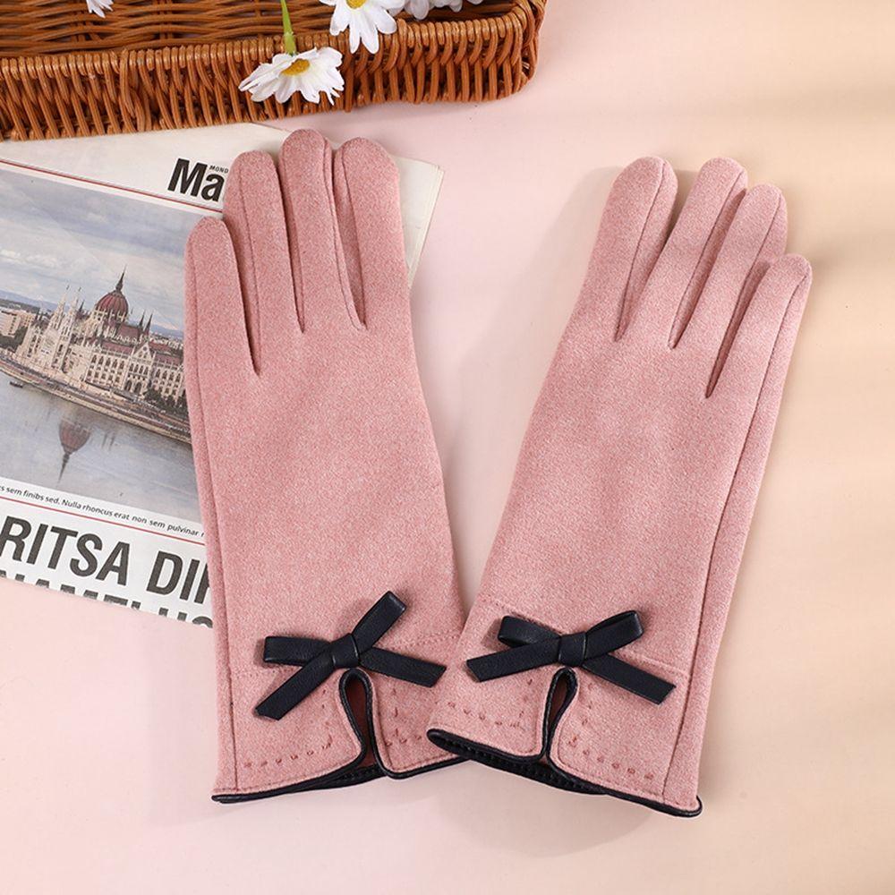 Velvet Women Bow Elastic Full Finger Gloves Female Gloves  Gloves Suede Leather Mittens