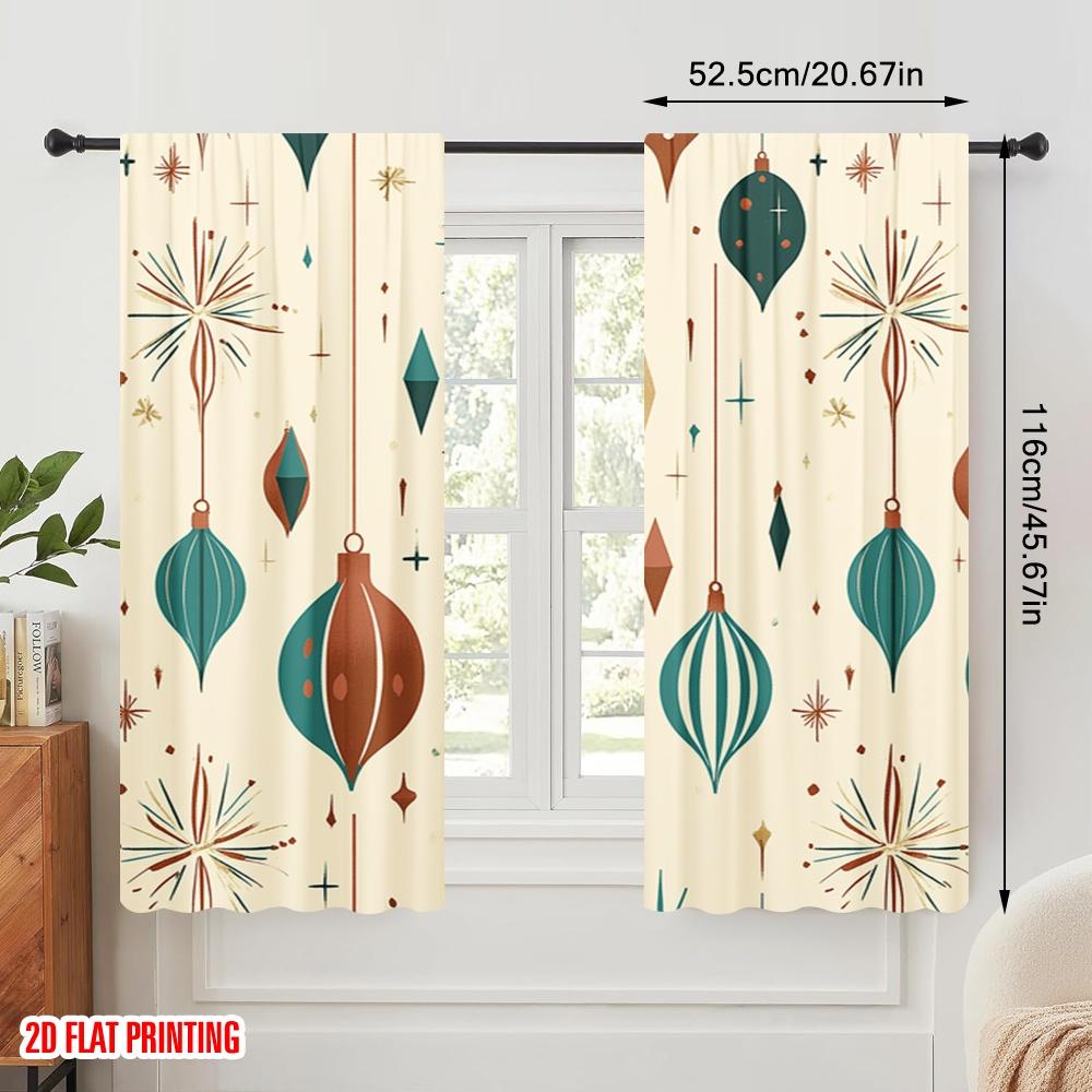 2pcs,2D Plane Printing Minimalist Curtains Christmas Ornaments Snowflakes_a Polyester Woven (without Rod) Art Deco Festive Ldeal