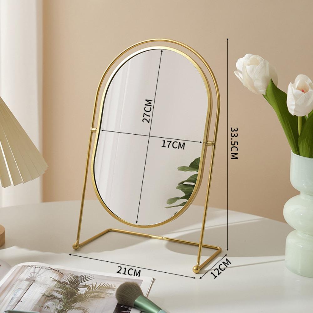 Iron Art Nordic Makeup Mirror 360° Rotatable Oval Desktop Stand Mirror Decoration High Definition Vanity Mirror Makeup Tools
