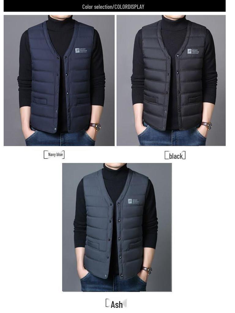 Men's Full Cotton Short Vest - Autumn/Winter Warm, Loose Fit, Plus Size, Casual Dad Style Gilet