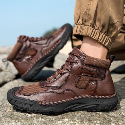 Nowe Męskie Buty z Prawdziwej Skóry Plus Size 48 Luksusowe Grube Botki Outdoorowe Buty Wysokie Casualowe Wodoodporne Nowe Sznurowane Męskie Buty