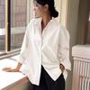 Women's Minimalist Loose Turn Down Collar Blouse Solid Color Long Sleeve Shirt Casual Commute Wear Tops