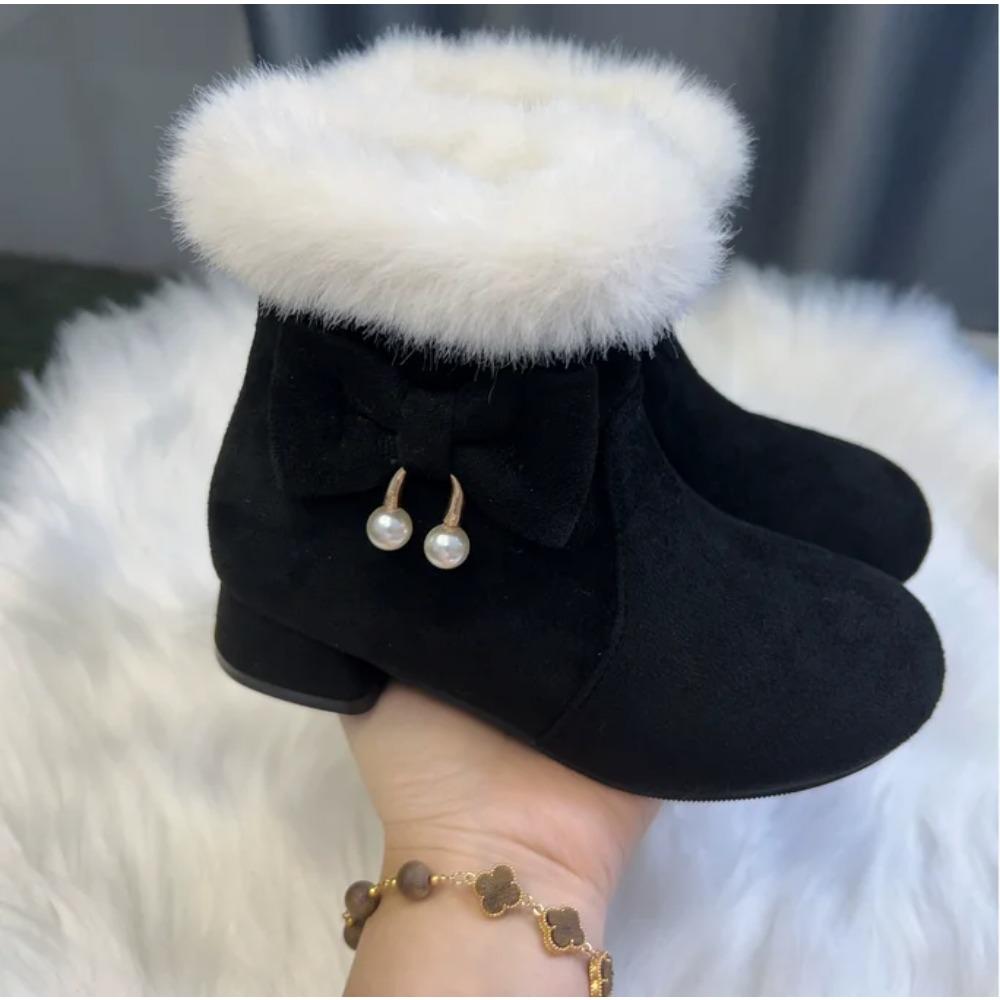 Designer  Winter High Heels Cotton Boots for Kids Girl Daily Leisure Outdoor Snow Boots Warm Children Fur Shoes