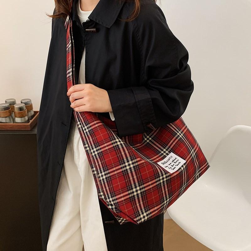 Niche Design Plaid Bag Plaid Large-capacity Shopping Bag Women's Commuter Tote Bag Handbag Shoulder Underarm Bag