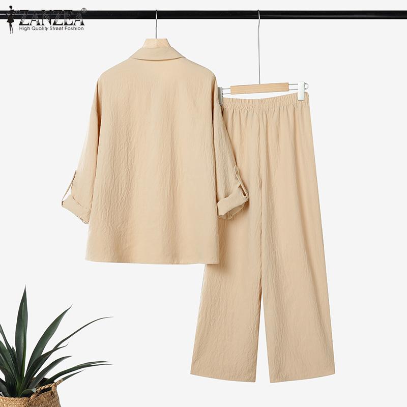 ZANZEA Womens Long Sleeve Blouse and Pants Casual Two Piece Suit Sets