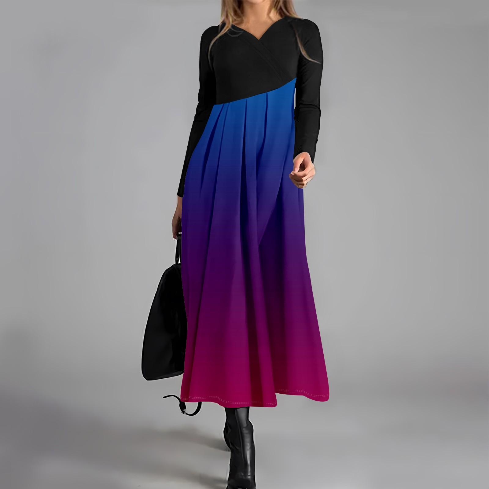 

Женское повседневное платье с V-образным вырезом и длинными рукавами, свободное и объемное платье с принтом M