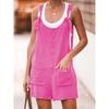 Summer Women's Solid Color Patch Pocket Tied Cotton and Linen Suspender Pants