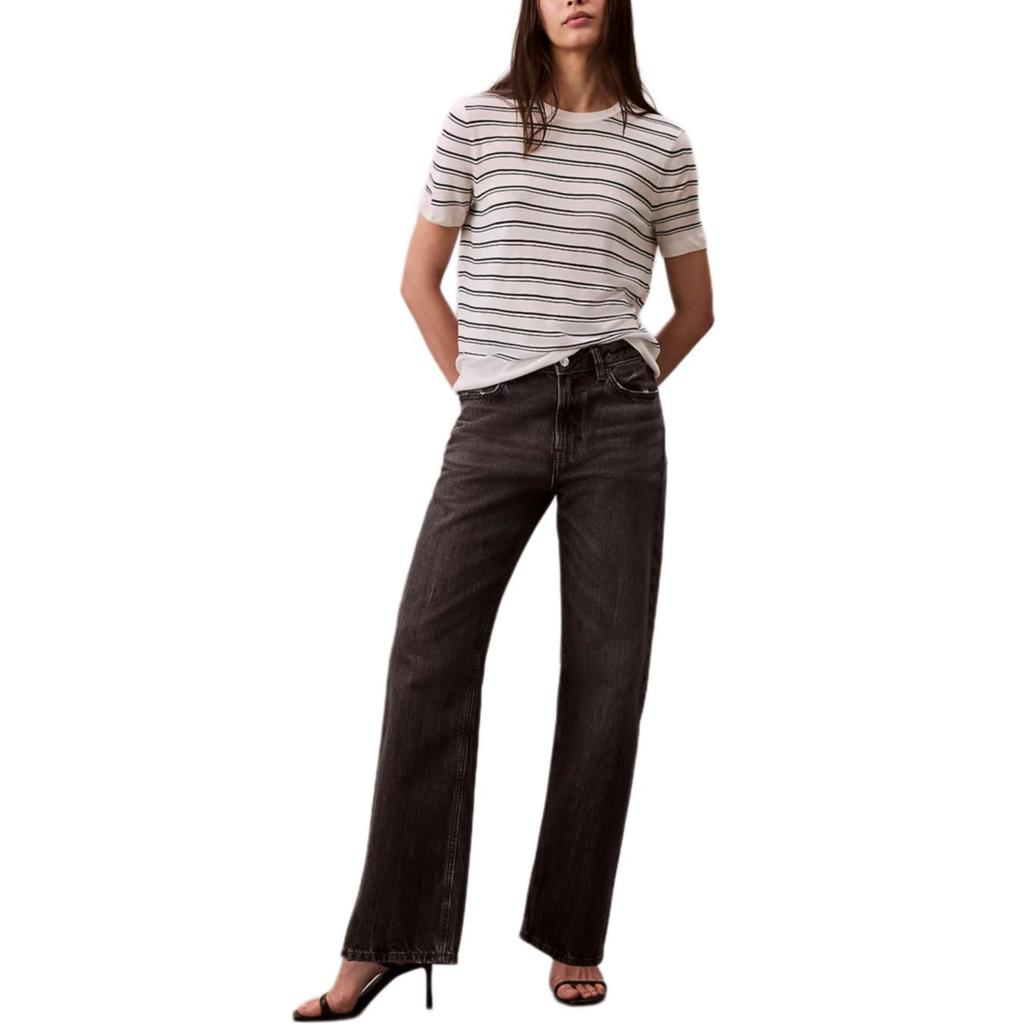 Calvin Klein Casual Comfortable Striped Short Sleeve Sweater Women sweater 44C344G-YAS