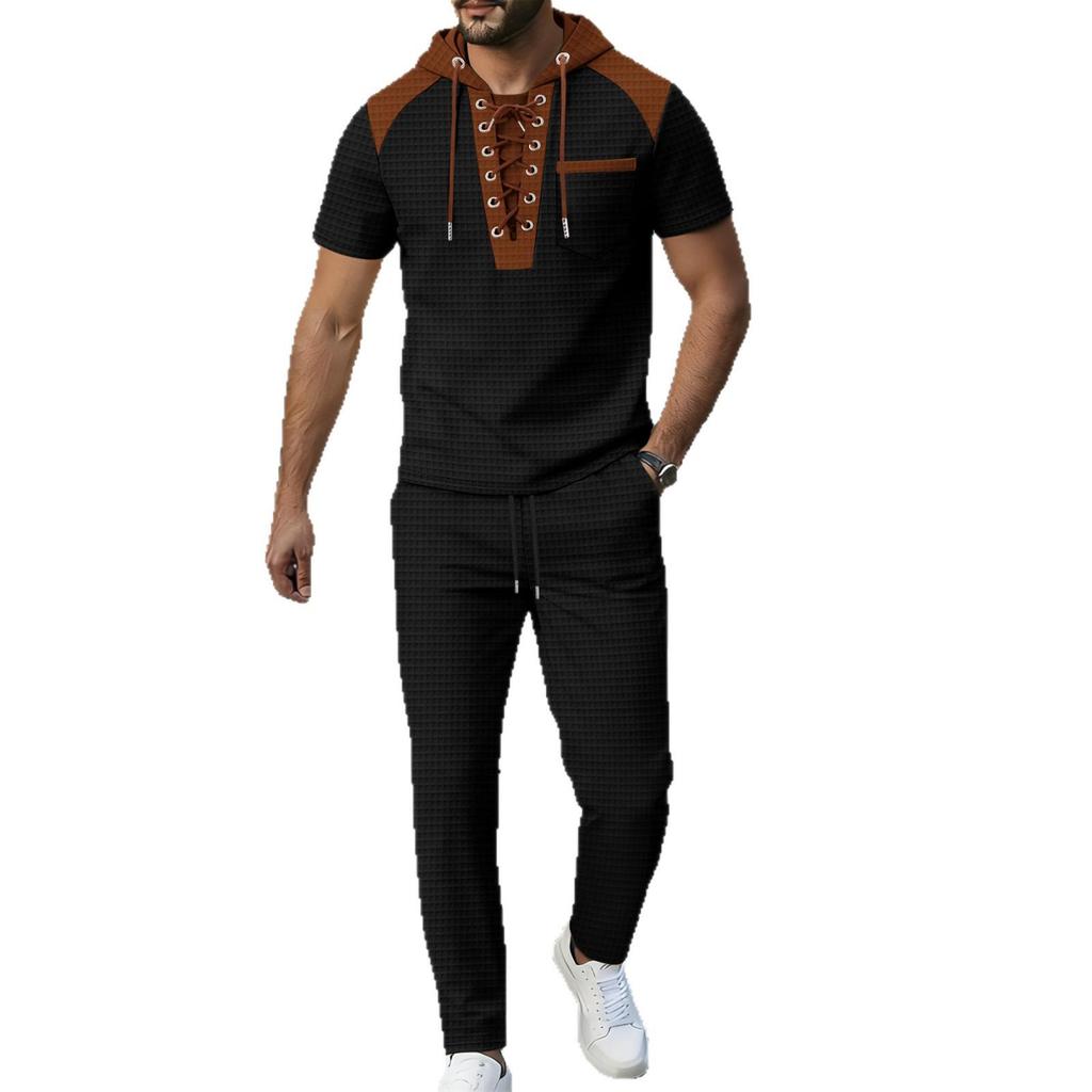 Men's Summer Hooded Drawstring Casual Sport Two-Piece Set