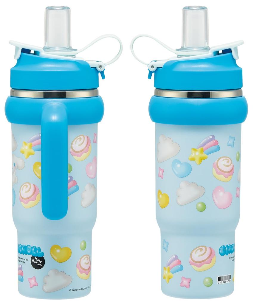 Skater Straw with Direct Sanrio Puffy Balloon Tumbler, 830ml, Insulated, Cold/Hot, Handle, 2-Way, Drinking, Cinnamoroll, Design, STSTB9-A
