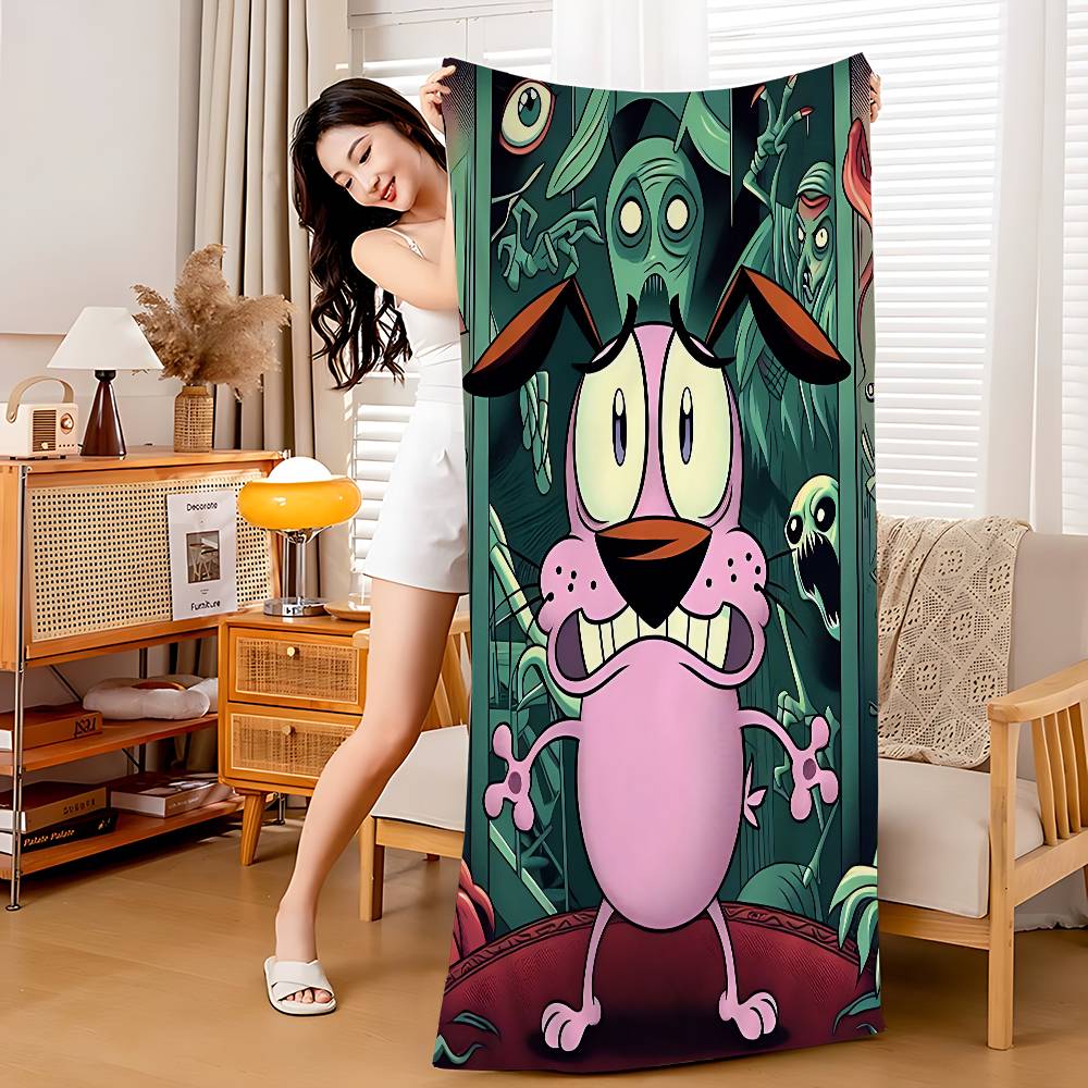 Cartoons C-Courage The Cowardly Dog Bath Towel Microfiber Soft Water Absorbing Breathable For Girl Kids Decorative Beach Towel