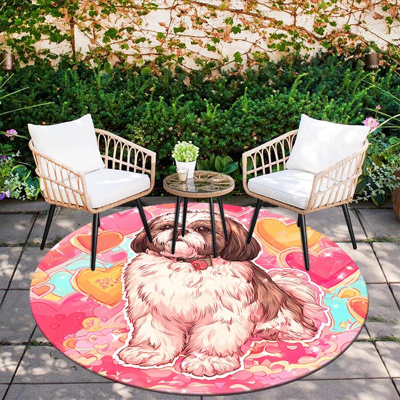 Shih Tzu patroon rond vloerkleed, Vloerkleed voor Woonkamer Slaapkamer Bank Speelkamer Decoratie, Antislip Vloermat, Feestdagen Cadeaus en Verjaardagscadeaus
