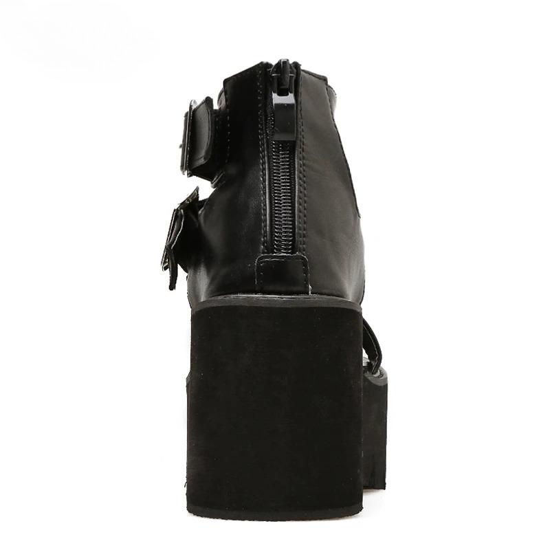 Ankle Strap Summer Fashion Women Sandals Open Toe Platform Shoes High Thick Heels Female Black Unique Party Shoes 35-42