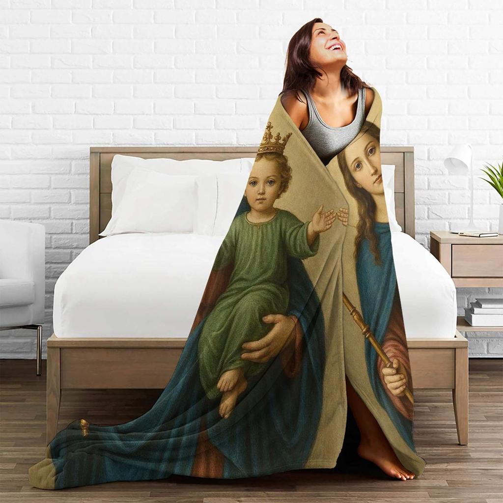 Jesus Catholic Christian Religiou Holy Virgin Mary Blanket Soft Warm Flannel Throw Blanket Plush for Bed Picnic Travel Home Sofa