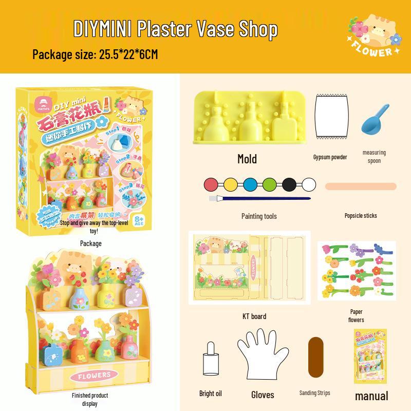 Mr. Toy 3D Mini Plaster Vase DIY Coloring Kit - Creative Handmade Ornament