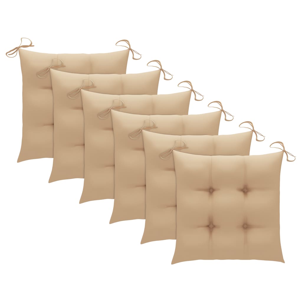 Garden Chairs with Beige Cushions 6 Pcs Solid Teak Wood