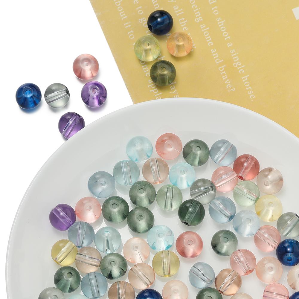 50pcs 8/10mm Transparent Glass Round Beads Colorful Spacer Loose Beads for DIY Bracelet Necklace Jewelry Making Accessories