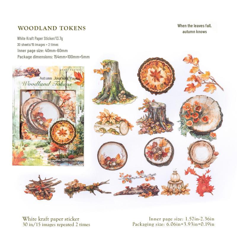 Autumn Journal Series: Sugar Poem White Kraft Paper Stickers (30 Vintage Sheets)