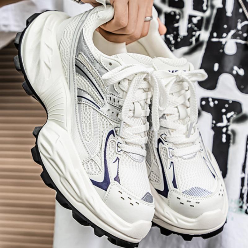 Four Seasons Men's Spring Mesh Breathable Casual Sports Shoes Versatile Student Thick-soled Height-enhancing Daddy Shoes