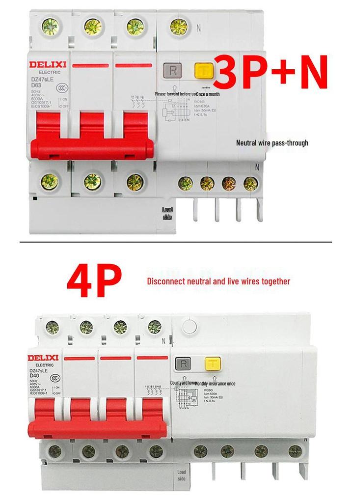 Delixi Type D DZ47SLE 220V 2P Miniature Circuit Breaker with Earth Leakage Protection.
