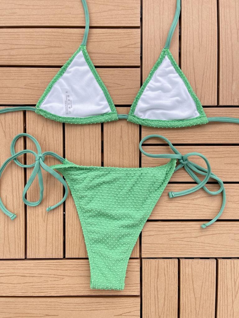 Sexy Women's Swimsuit Solid Color Halter Back Tie Bikini Set Beachwear Bathing Suits