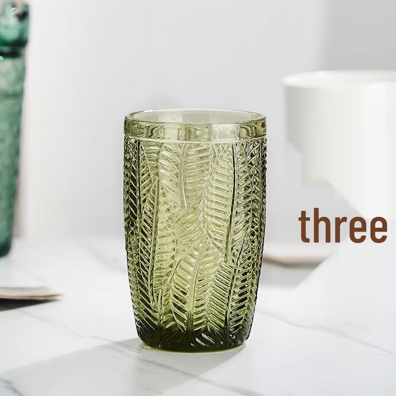 Shangqi Embossed Maple Leaf Green Glass Goblet Set