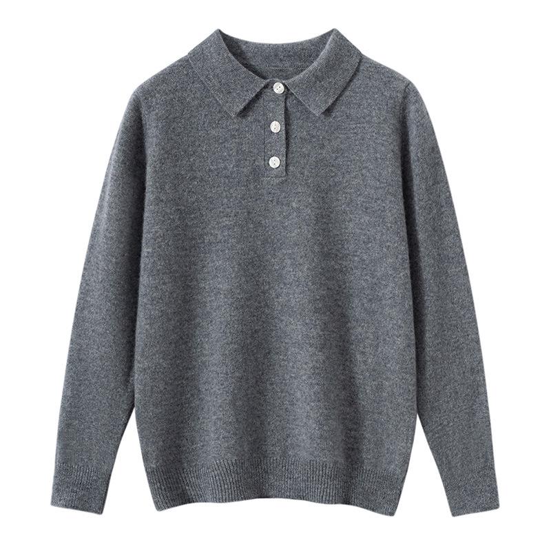 

Премиальный шерстяной свитер поло для мальчиков и девочек - Однотонный, Базовый слой для осени/зимы 130 cm серый