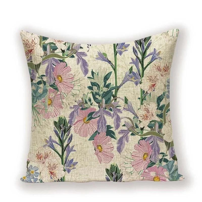 Vintage Floral  Linen Pillow Case Sofa Living Room Seat Car Soft Cushion Cover Home Decorative Pillowcase 45*45cm