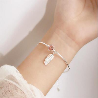 Nouveaux Bracelets Créatifs en Plume de Cristal Rose Argent Sterling 925 Tempérament Feuille Fraise Naturelle SL050