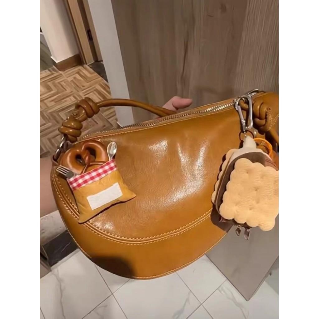 IELGY Korean Version Croissant Bag Niche Soft Leather All-Match One-Shoulder Messenger Half-Moon Bag