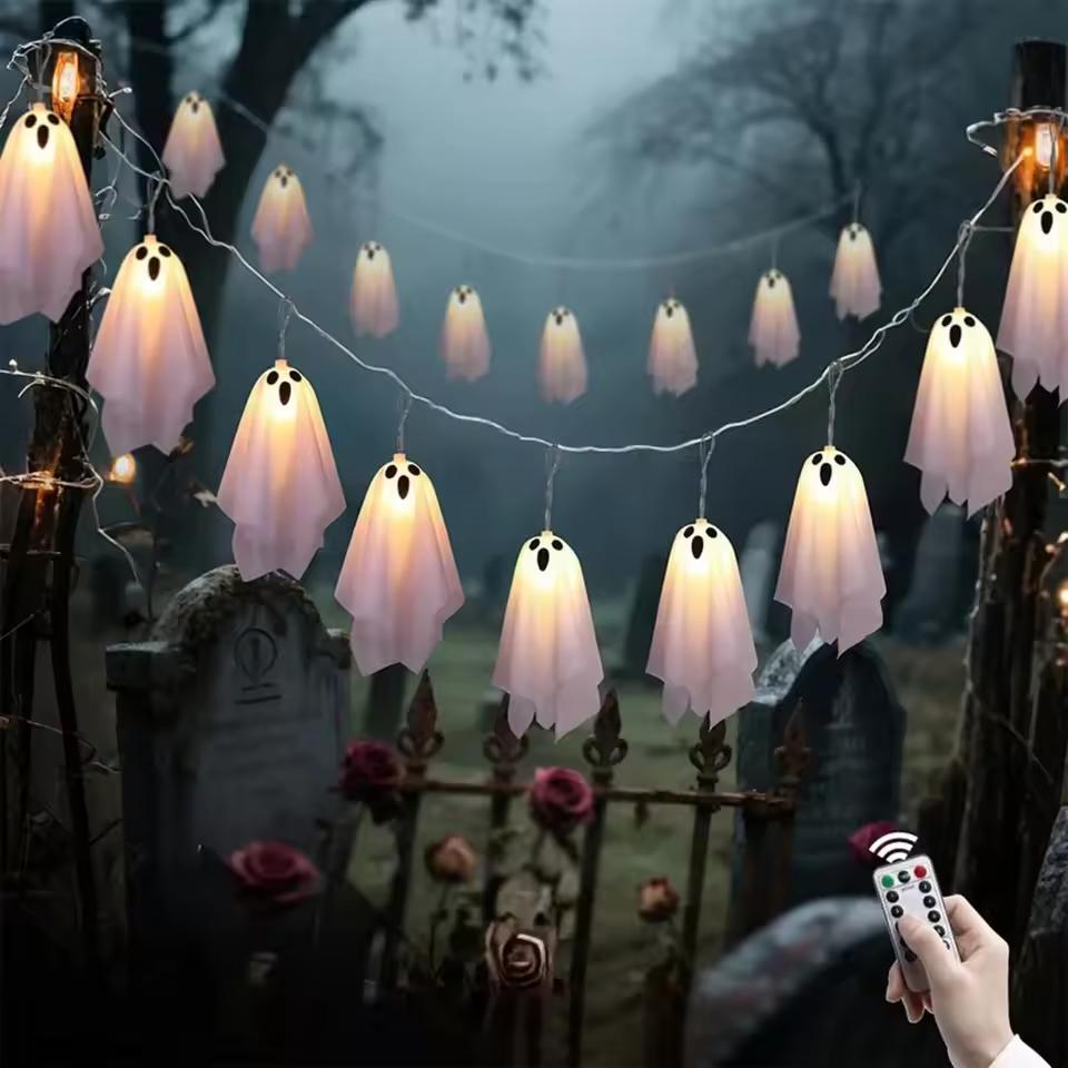 Ghost Halloween Lights 8 Modes Waterproof String Light Garland LED Hanging Ghost Horror Prop Indoor Outdoor Halloween Decoration