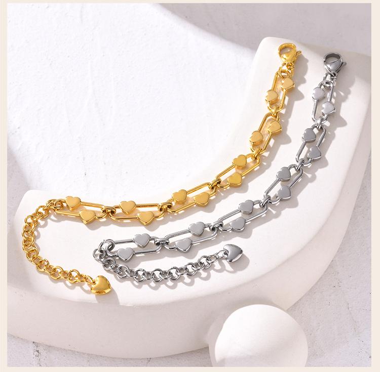 Waterproof Heart Chain Paperclip Link Bracelet For Women, Statement Stainless Steel Adjustable, Non Tarnish Jewelry