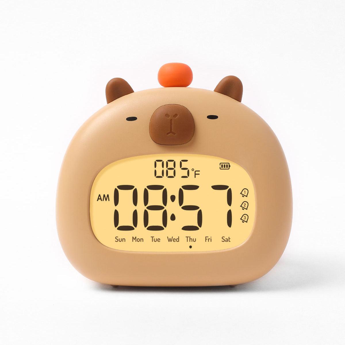 Capybara Alarm Clock With Night Light Timer Clock Cute Cartoon Multi-function Bedroom Kids Snooze Alarm Clock коричневый