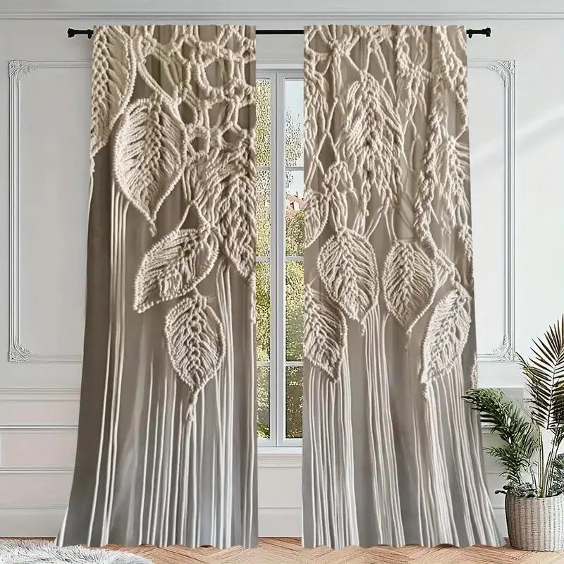 Fake Woven Leaf Print Curtains Christmas Decorations Bedroom Living Room Home Decoration Curtain Polyester Perfect For