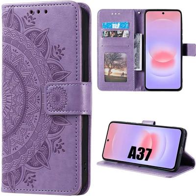 Case for Samsung Galaxy A37 5G, Shockproof Synthetic Leather Flip Cover Purple Mandala Pattern