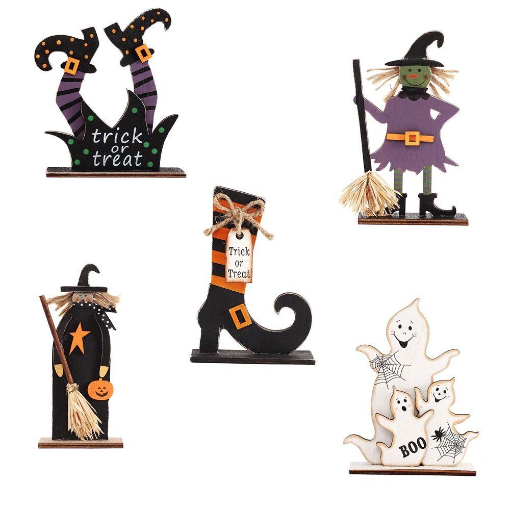 Dřevěná Halloweenská Dřevěná Dekorace Řemeslná Čarodějnice Dýně Duch Netopýr Ozdoby Dlouhotrvající Šťastný Halloween Stolní Dekorace