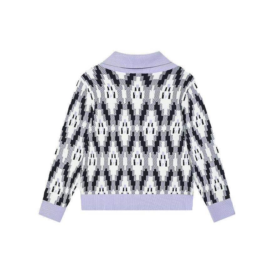 Fila All Over Print Zip Collar Long Sleeve Knit Top Women Tops F11W344407F-ZA