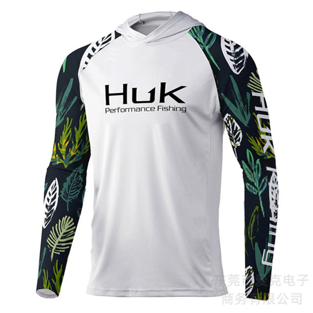 Hooded fishing suit, summer quick-dry long-sleeve men's T-shirt, outdoor sportswear, sun-protection shirt, lure fishing suit, breathable