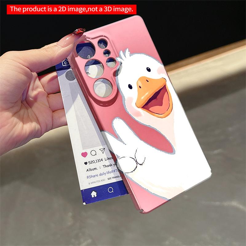 2DFlat Samsung phone case Happy Duck Waving Peace Sign on Pink Background Applicable to Galaxy S23 S24 S25ULTRA S26 A12 A14 A15 A16 A54 A55