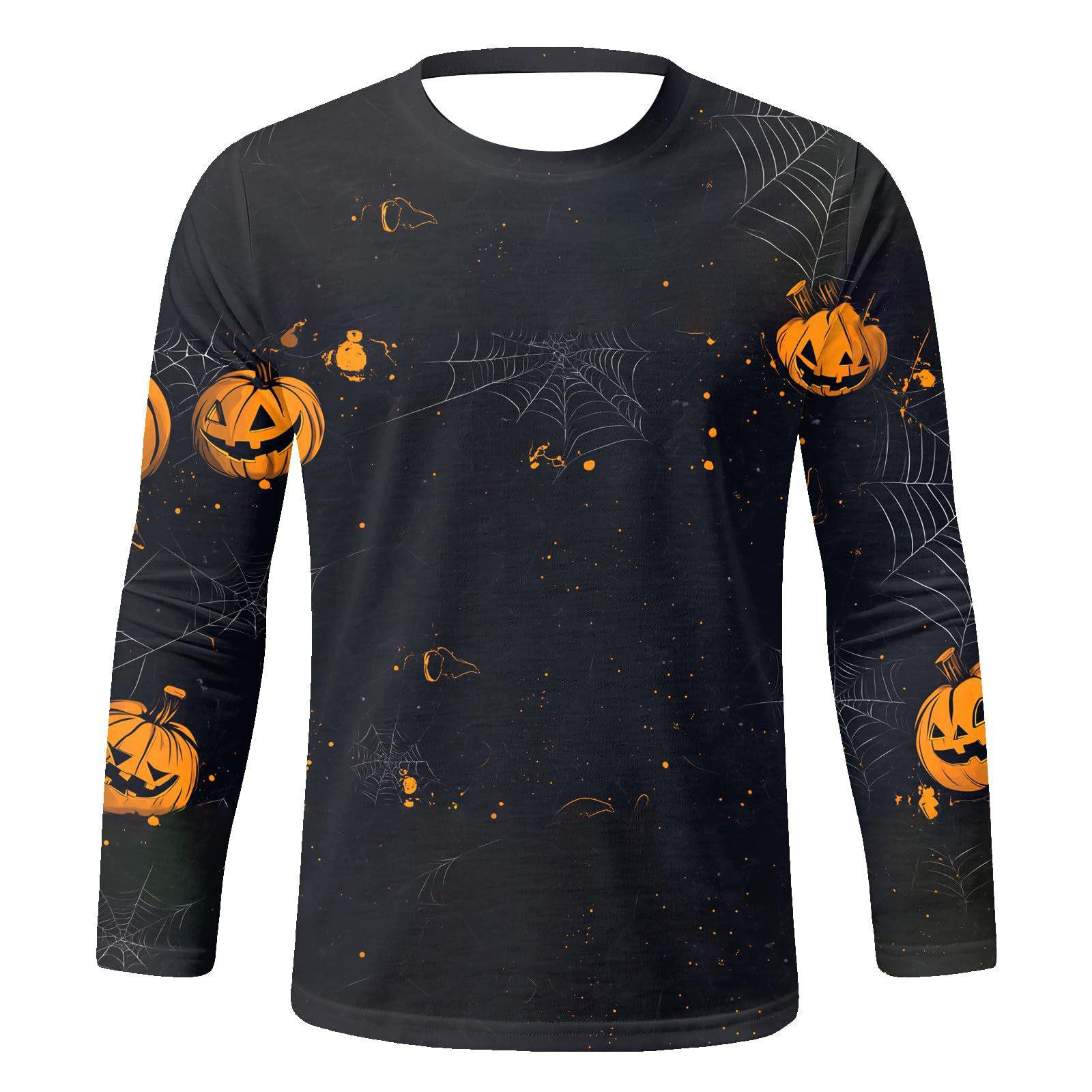 

Весенне-осенние футболки с круглым вырезом и 3D-принтом с рисунком тыквы на Хэллоуин, модные повседневные мужские футболки с длинным рукавом 5XL