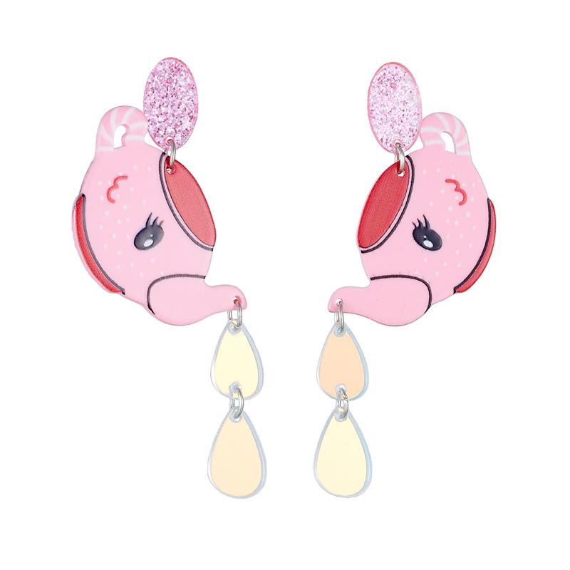 

Креативный дизайн милый мультяшный чайник улыбающееся лицо капля воды бахрома акриловые серьги розовый