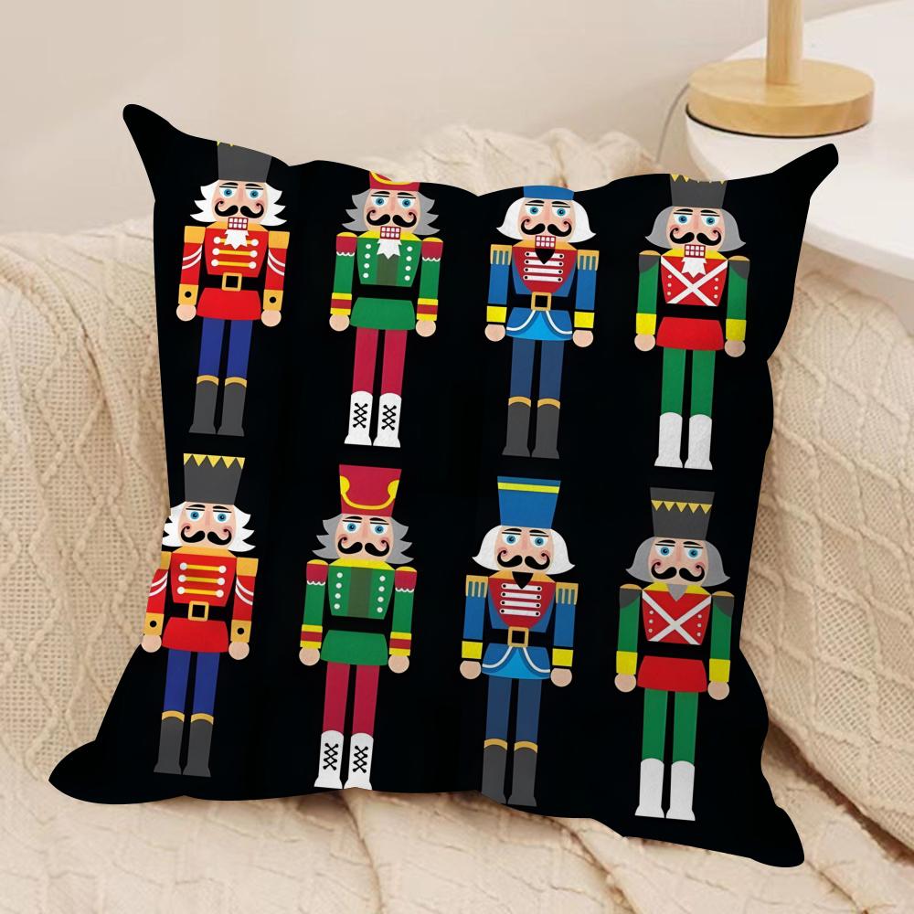 Nutcracker Soldier Cushion Cover Soft Plush Fabric Double-Sided Printed Sofa Cushion Cover for All Seasons Home Decor Gift