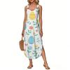 Women's Summer Long Dress, Sleeveless With Side Slit, Long Easter Printed Vest Dress