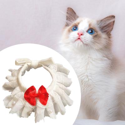 Collier pour animal de compagnie Élégant Décoratif Léger Kawaii Chien Dentelle Bavette avec Nœud Rouge
