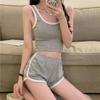 Sommer Top und Shorts Set für Damen Lässig Schlankmachend Kurze Weste Weitbeinige Shorts Sport Ärmellos Klassischer Damenanzug