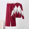 European and American fashion suit autumn and winter new loose round neck versatile sweater + casual wide-leg pants two-piece set for women
