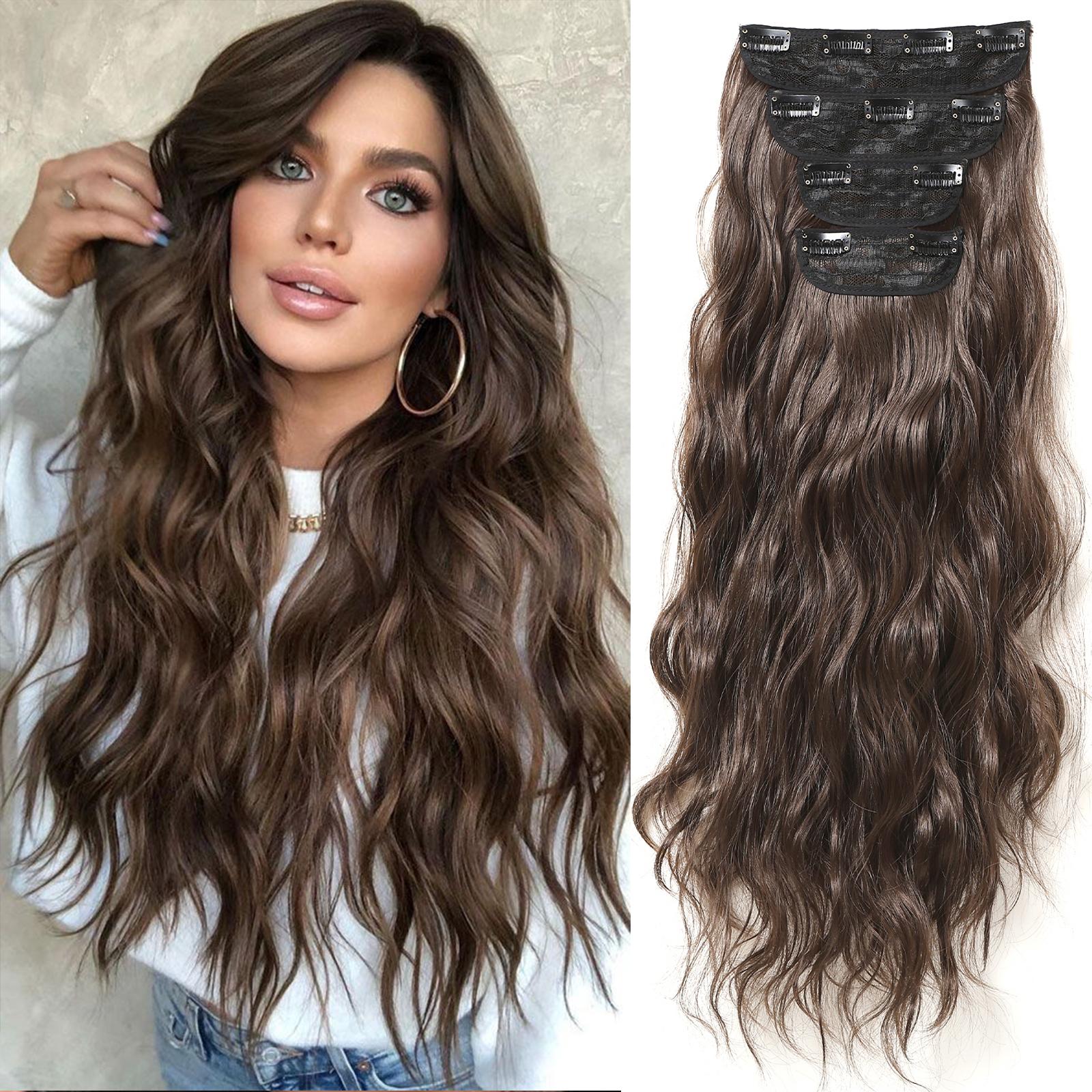 

Синтетические шиньоны, 4 шт., накладные волосы на клипсах, натуральные мягкие волосы для женщин и девочек, 22 дюйма, для ежедневного использования