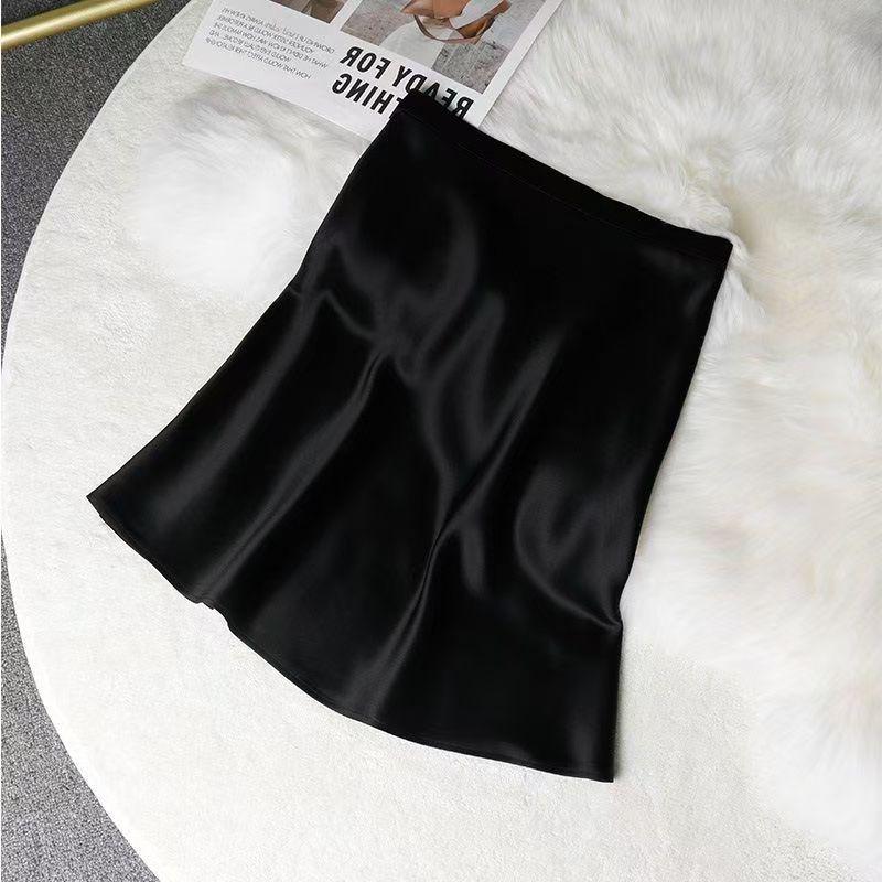 High-Waist Pink Satin Pencil Skirt for Women - French Chic, Summer Style
