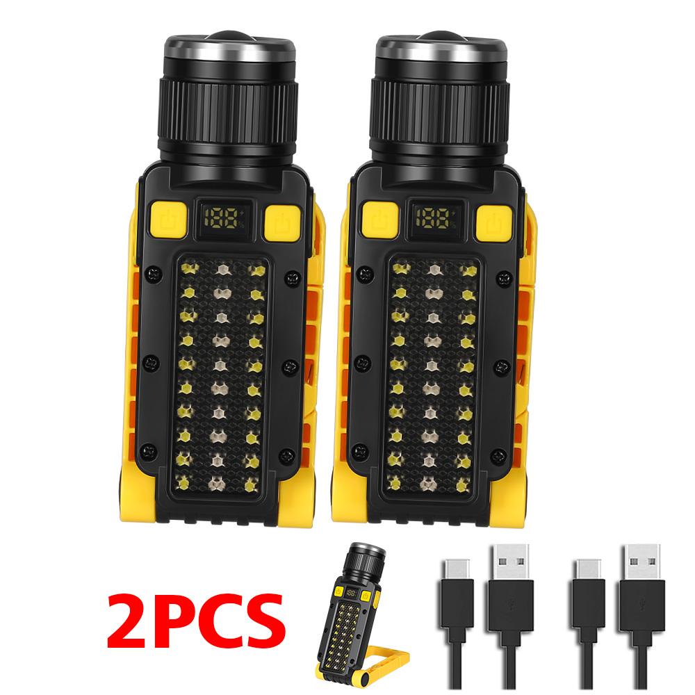 Portable LED COB Work Light Rechargeable Flashlight Power Bank Magnetic Waterproof Camping Foldable Lantern with Power Display