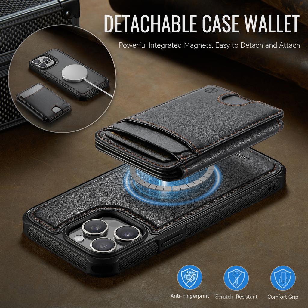 For iPhone 12 Pro 6.1 inch/iPhone 12 6.1 inch Case JEEHOOD J10 Compatible with MagSafe Leather Back Phone Cover with Detachable Card Holder Kickstand